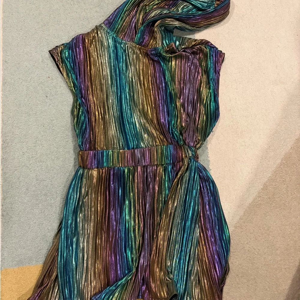 Queen Of Sparkles girls metallic multicolored rainbow hood kids dress large L - Picture 6 of 8